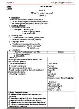 Giáo án Tiếng anh lớp 3 - Unit 2Whats your name  - Nguyễn Thị Phương An